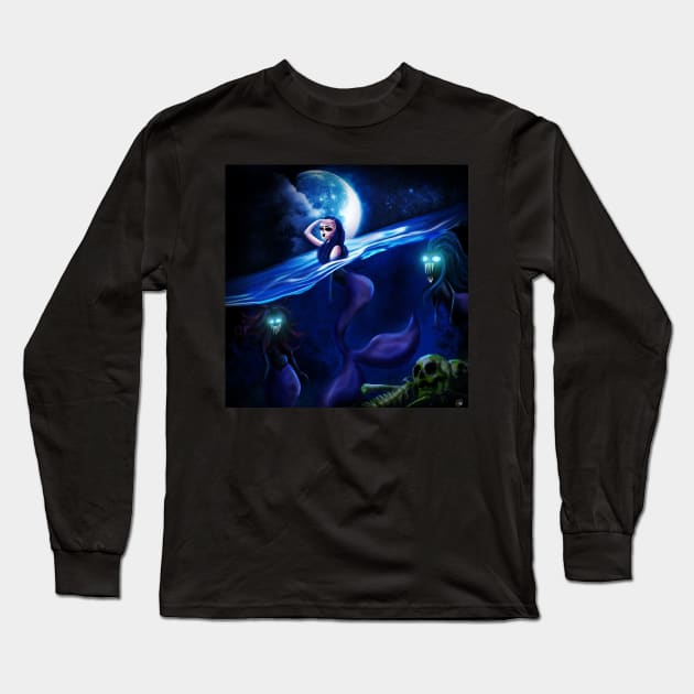 The Sea at Night Long Sleeve T-Shirt by hollydoesart